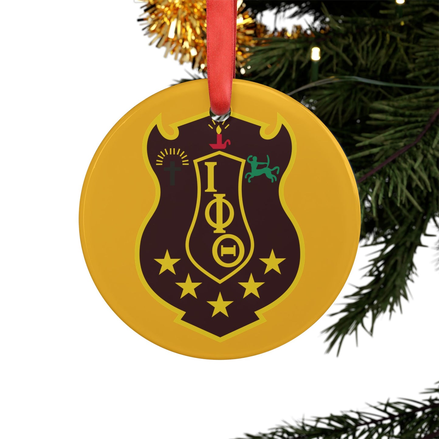 Iota  Acrylic Ornament with Ribbon